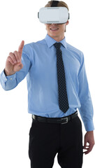 Young businessman gesturing using wearable computer