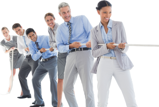 Business people pulling rope