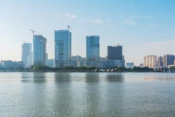 Fototapeta na wymiar Scenery of the Skyline and View of the Pearl River in Guangzhou, China