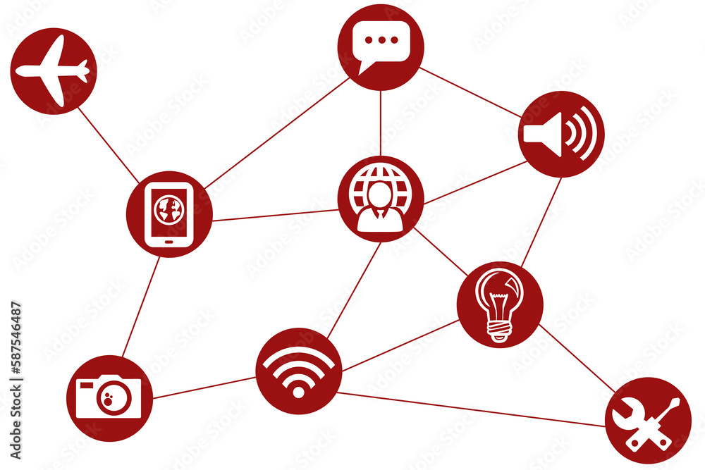 Poster digitally generated image of icon on red circles
