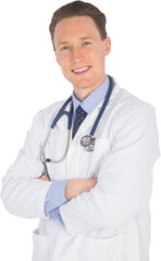 Fototapeta premium Doctor standing arms crossed on white background