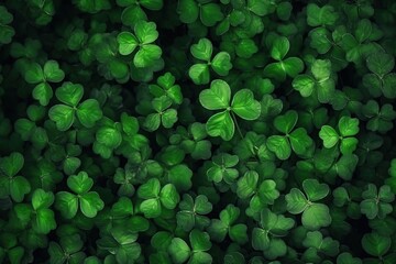 Top view Background with green clover leaves for Saint Patrick's day. Generative AI