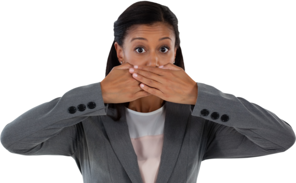 Businesswoman covering her mouth
