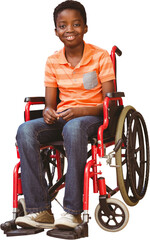 Full length portrait of happy boy on wheelchair © vectorfusionart