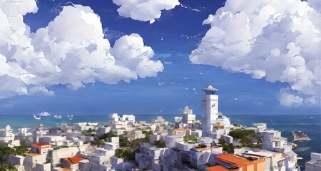 Obraz premium White buildings and cool clouds in summer and by the sea _29
