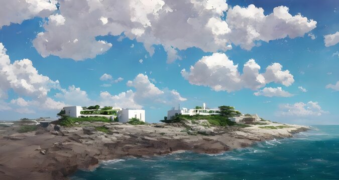 White buildings and cool clouds in summer and by the sea _23