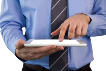 Mid section of businessman using tablet