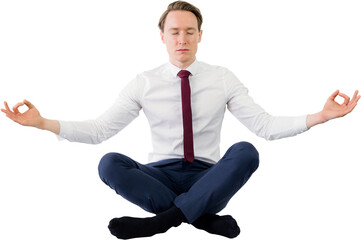  Zen businessman meditating in yoga pose