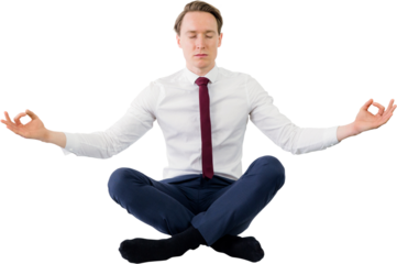  Zen businessman meditating in yoga pose