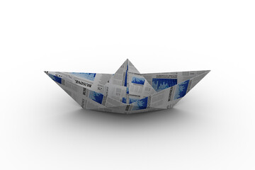 Newspaper boat on white background