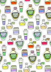 Full frame shot of magic portions in containers