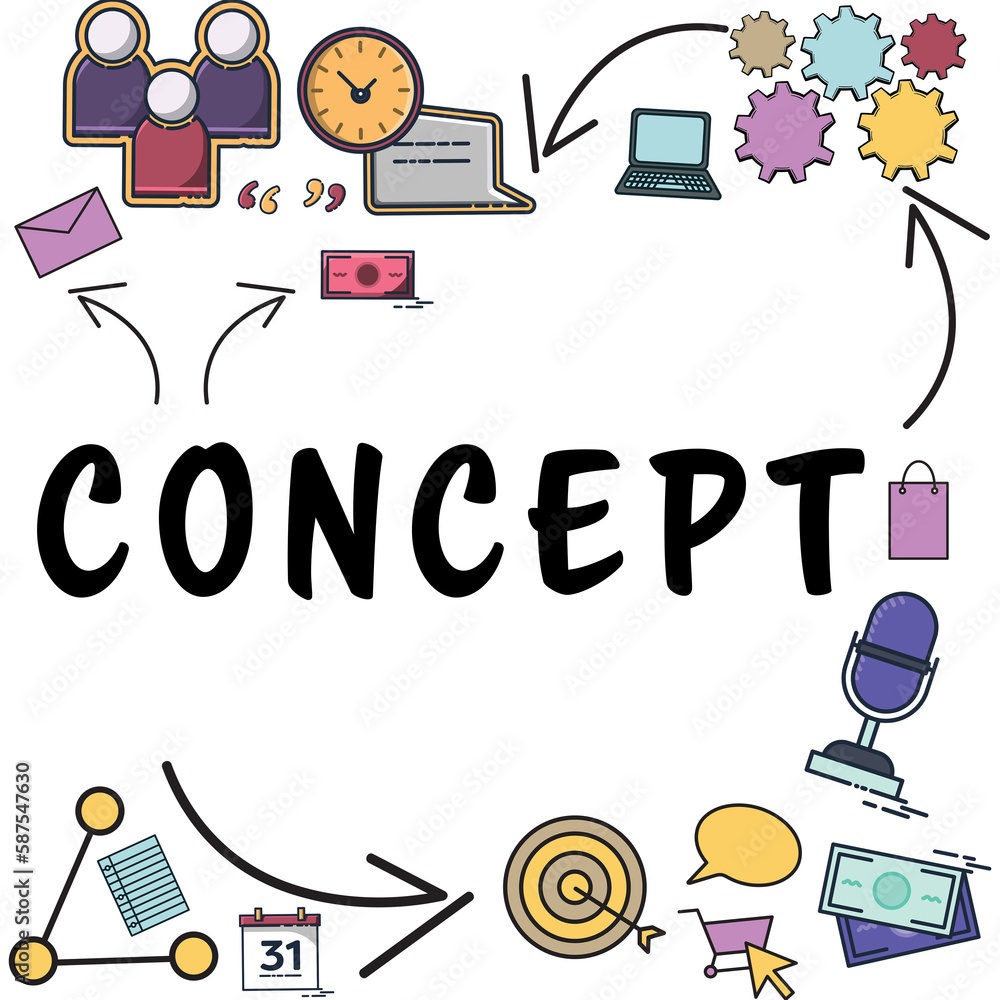 Aufkleber concept text surrounded by various web icons