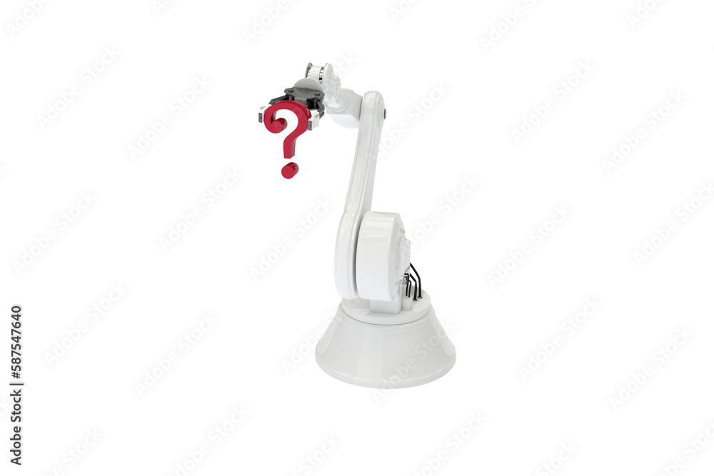 Poster digital composite robotic arm with question mark