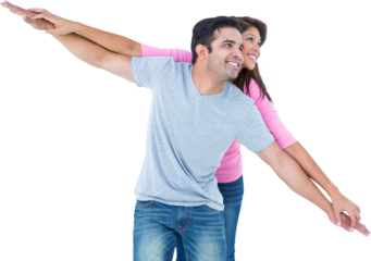 Happy man giving his girlfriend piggy back