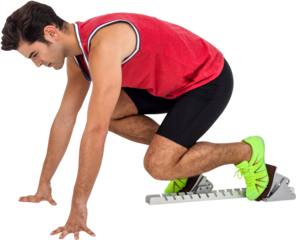 Male athlete in ready to run position