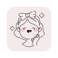 Skin beauty, Fresh Face, Love sign, Happy Young Woman with Smile, Face Care Concept. Vector isolated outline vector icon.