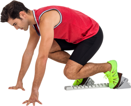 Male athlete in ready to run position