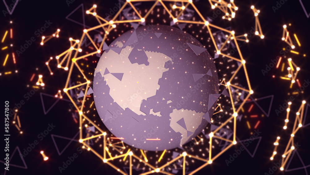 Poster image communication network world image hologram,system connection scientific,orbital network,3d ren