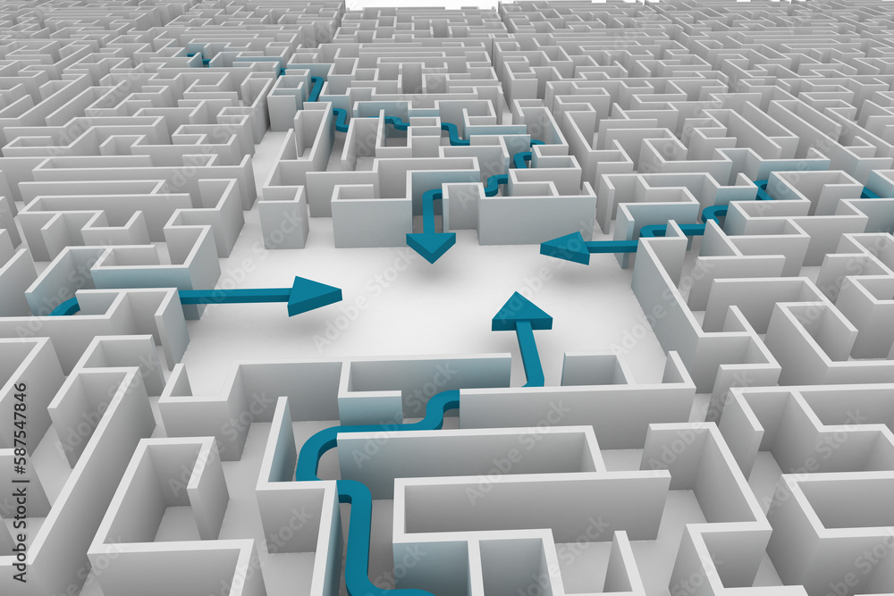 Poster composite image of arrows and maze