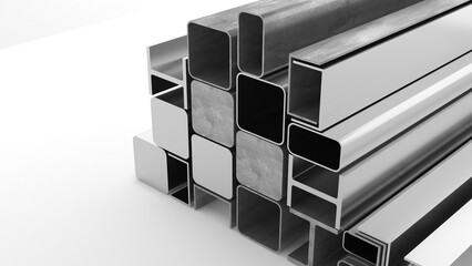 Steel for construction and industry on a white background,Commodity steel is used in the construction business.,3d rendering