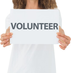 Volunteer showing a poster