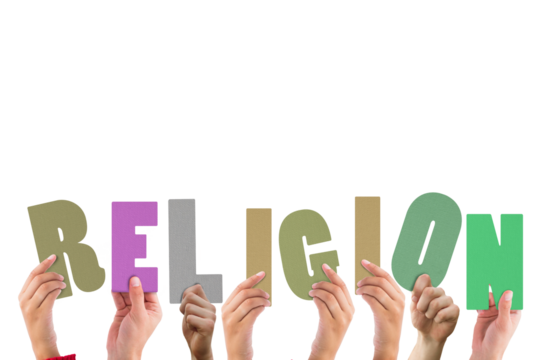 Hands holding colorful word religion - Powered by Adobe
