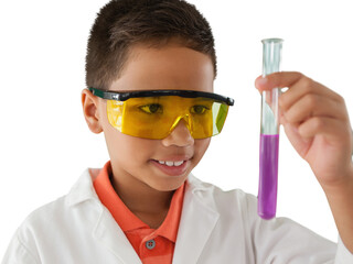 Schoolboy looking at test tube