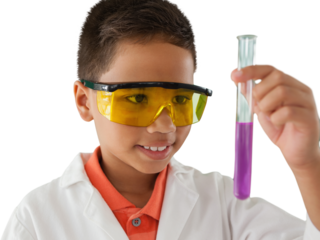 Schoolboy looking at test tube