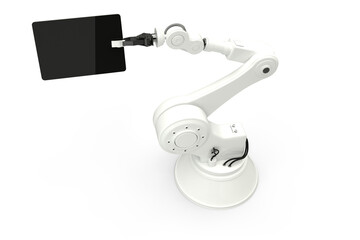 Composite image of digital tablet with robot