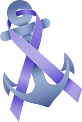 Purple ribbion on anchor against white background