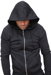 Burglar wearing black hooded jacket