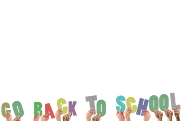 Cropped hands holding colorful words go back to school 