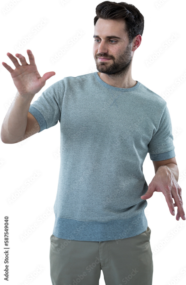 Poster man touching invisible screen