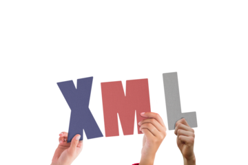 Colorful alphabet spelling XML held up by people 