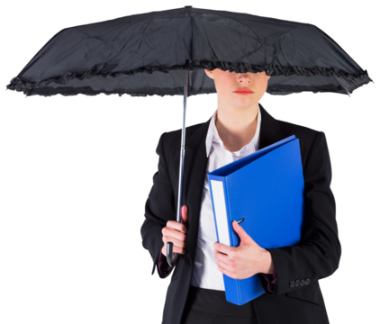 Businesswoman holding a black umbrella
