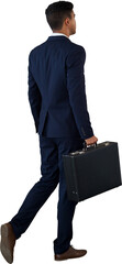 Rear view of businessman with briefcase - obrazy, fototapety, plakaty