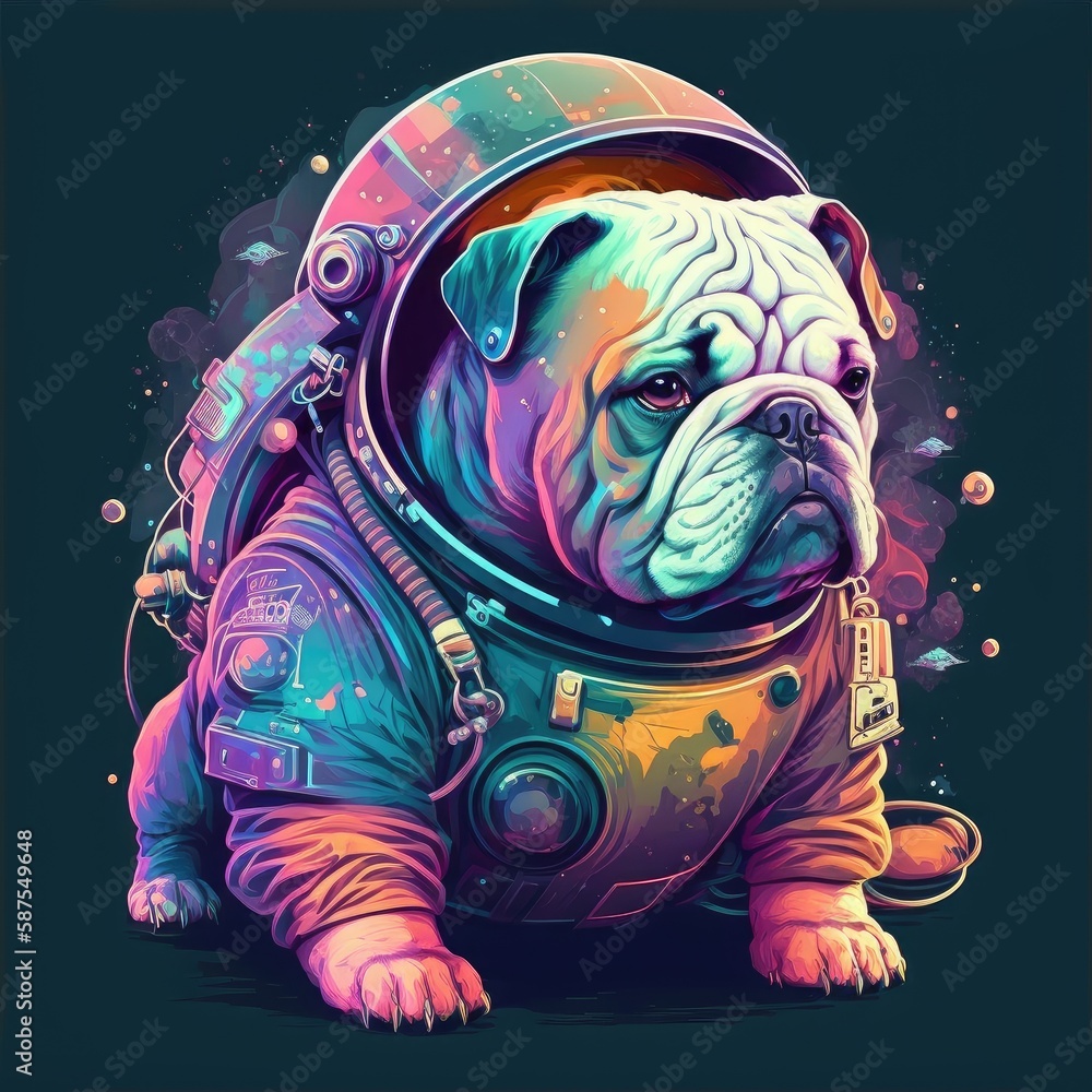 Poster astronaut french bulldog in space suit with futuristic space background outer deep space. concept of