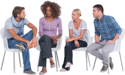 Stylish people sitting and chatting