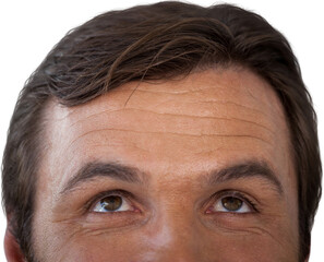 High section of thoughtful mature man looking up