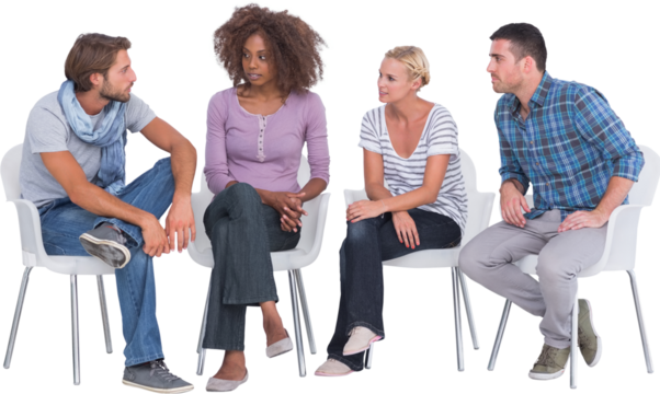 Stylish people sitting and chatting