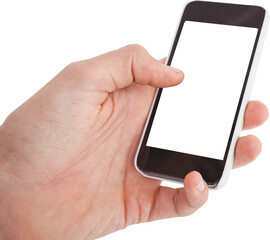 Cropped hand of man using smartphone