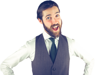 Portrait of happy businessman with mouth open