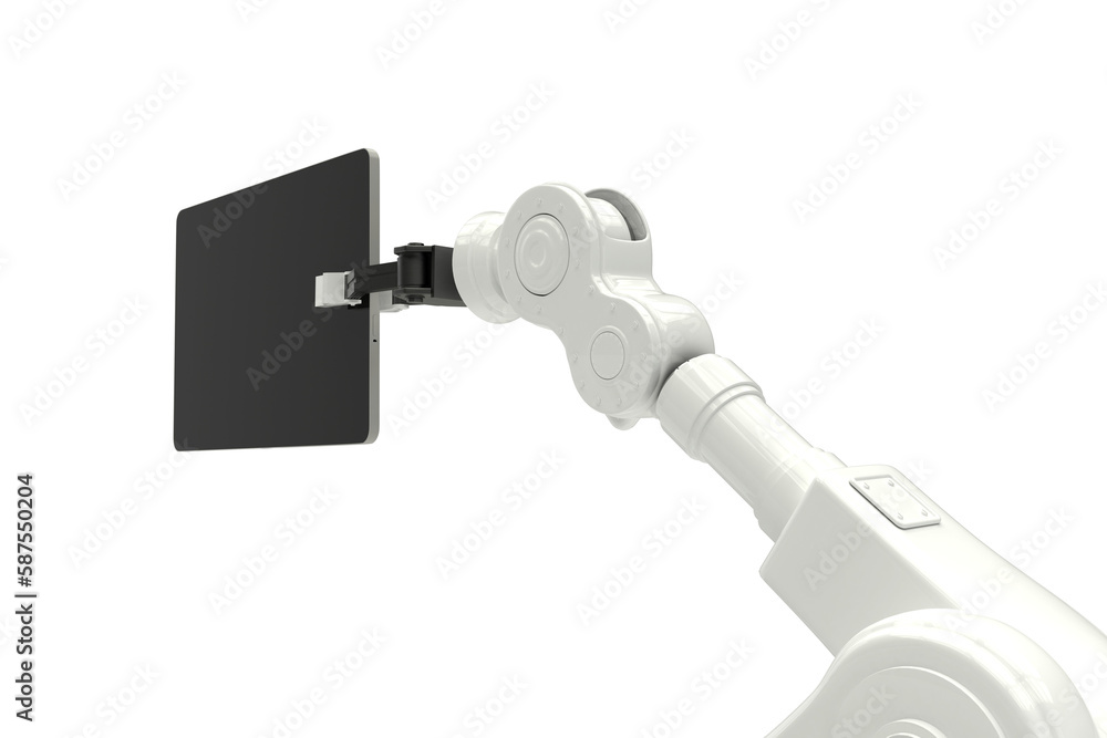 Poster digital generated image of robot holding digital tablet