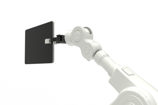 Digital generated image of robot holding digital tablet