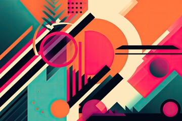 abstract background image with a retro feel, using bold colors and graphic elements reminiscent of the 1980s Generative AI