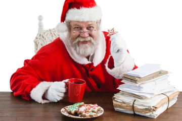 Santa claus having a cup of coffee