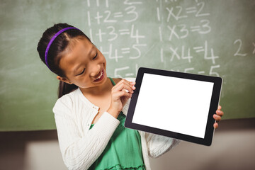 Girl showing digital tablet