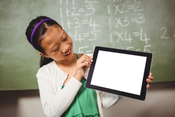 Girl showing digital tablet