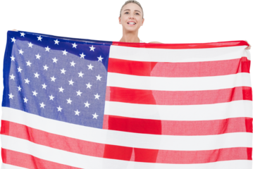 Female athlete holding American flag