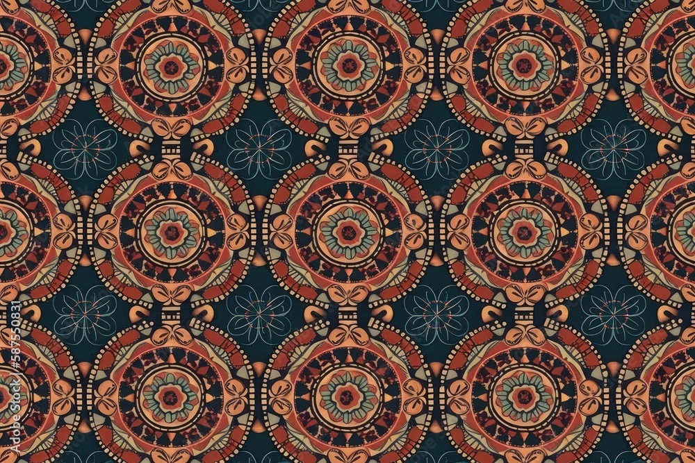 Poster circular pattern on a blue background. generative ai